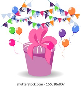 Beautiful present box with overwhelming bow. Gift box icon. Gift symbol. Christmas gift box.