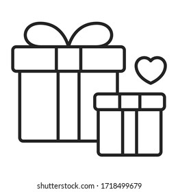 Beautiful present box with overwhelming bow black icon. Isolated vector element. Outline pictogram for web page, mobile app, promo.