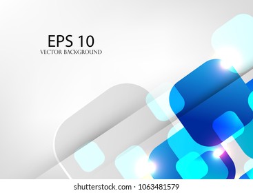 Beautiful presentation background. White background with blue squares elements, light design.Glowing wallpaper, vector.