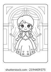 Premium Vector  Beautiful princess with castle printable coloring