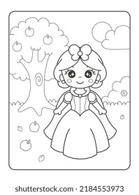 beautiful princess with apple tree printable coloring page