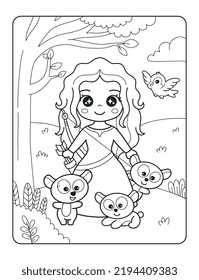 beautiful princess and the bears printable coloring page