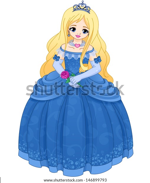Beautiful Princess Blonde Hair Blue Long Stock Vector Royalty