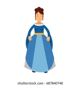 Beautiful princess in a blue dress, fairytale or medieval character colorful vector Illustration