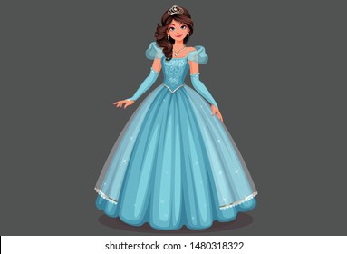 Beautiful Princess In Blue Dress Vector Illustration