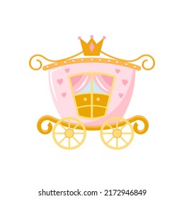 Beautiful princess carriage decorated with pink jewels Fabulous carriage vector illustration isolated on white background.