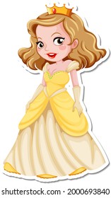 Beautiful princess cartoon character sticker illustration