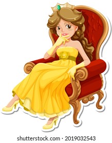 Beautiful princess cartoon character sticker illustration