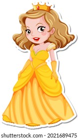 Beautiful princess cartoon character sticker illustration