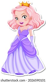 Beautiful princess cartoon character sticker illustration
