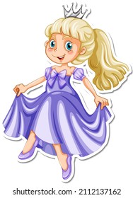 Beautiful princess cartoon character sticker illustration