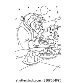 Beautiful princess coloring page interior. Fantasy coloring page