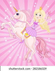Beautiful Princess and Fairy tale unicorn