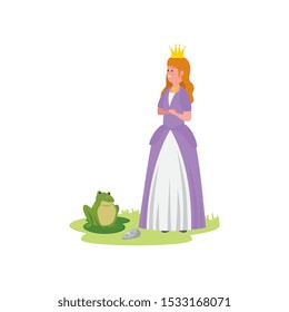 beautiful princess fairytale with toad vector illustration design