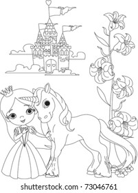 The Beautiful Princess And Her Cute Unicorn Coloring Page