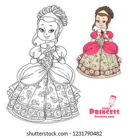 Beautiful princess holding letter in an envelope color and outlined picture for coloring book on white background