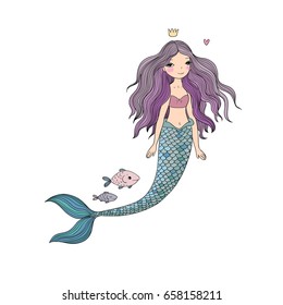 Beautiful Princess Mermaid. Siren. Sea theme. vector illustration on a white background.