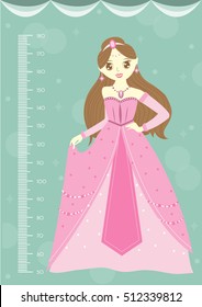 Beautiful princess with meter wall or height meter from fifty to one hundred eighty centimeter,Vector illustrations