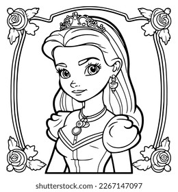 Beautiful princess outlined picture for coloring book white background 