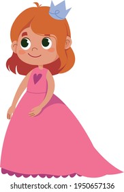 Beautiful Princess In A Pink Dress And A Crown. Vector Illustration. Cartoon Cute Beautiful Character Girl Schoolgirl In Festive Halloween Costume