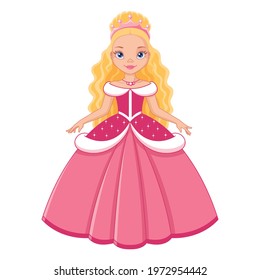 Beautiful princess in pink dress, vector cartoon illustration