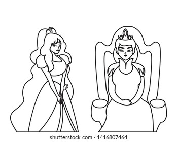 beautiful princess with queen on throne of tales character