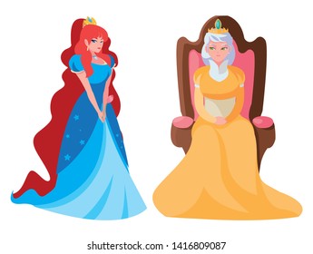 beautiful princess with queen on throne of tales character