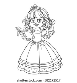 Beautiful princess read book outlined picture for coloring book on white background