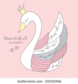 beautiful princess swan vector illustration