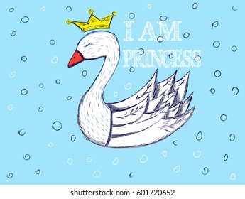 beautiful princess swan vector illustration.swan illustration vector for print design.