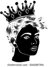 schöne Vektorgrafik der Prinzessin - Schwarz-Weiß-Umriss eines weiblichen Gesichts