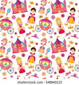 Beautiful princess vector seamless pattern, magic background for girls fabric.