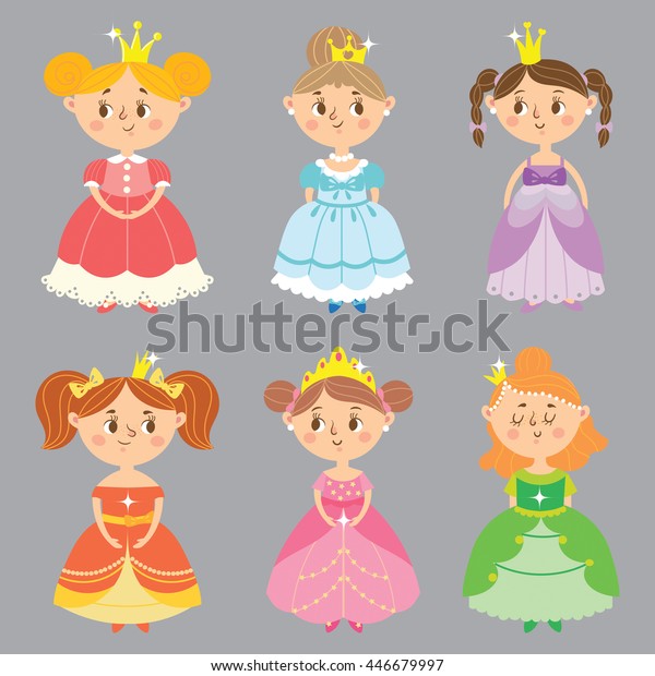 Beautiful Princesses Set Pretty Lady Vector Stock Vector Royalty Free