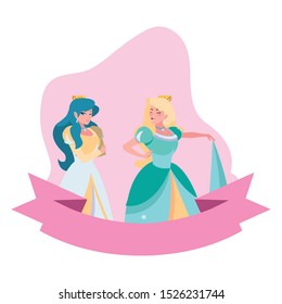 beautiful princesses of tales characters vector illustration design