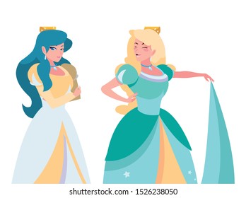 beautiful princesses of tales characters vector illustration design