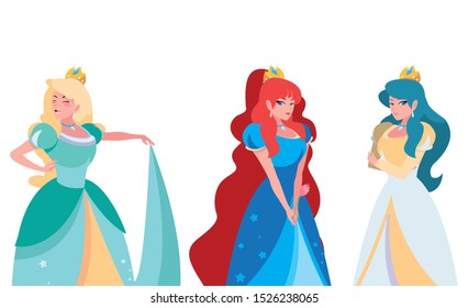 beautiful princesses of tales characters vector illustration design