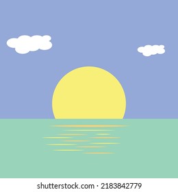 Beautiful professional drawing of sunrise on the sea surface and high clouds