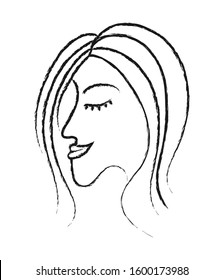 beautiful profile of a woman's face with closed eyes. The Style Of Doodle. Isolated on a white background. The concept of feminism or women's day. vector illustration for design, poster, poster.
