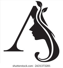 Beautiful profile of young woman- vector logo and word A 