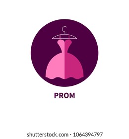 Beautiful Prom Dress, Flat Icon Fashion Clothes. Vector Illustration