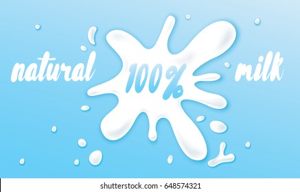 A beautiful puddle of spilled milk. Vector illustration. Milk drink. Ready-made advertising concept or set of elements for design.