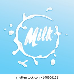 A beautiful puddle of spilled milk. Vector illustration. Milk drink. Ready-made advertising concept or set of elements for design.