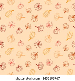 Beautiful pumpkin halloween thanksgiving seamless pattern, cute cartoon pumpkins hand drawn background, great for seasonal textile prints, holiday banners, backdrops or wallpapers - vector surface 