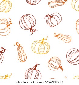 Beautiful pumpkin halloween thanksgiving seamless pattern, cute cartoon pumpkins hand drawn background, great for seasonal textile prints, holiday banners, backdrops or wallpapers - vector surface 