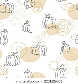Beautiful pumpkin thanksgiving seamless pattern, oneline pumpkins hand drawn background, great for seasonal textile prints, holiday banners, backdrops or wallpapers - vector surface 
