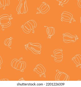 Bella calabaza de agradecimiento patrón sin fisuras, calabazas en línea fondo dibujado a mano, estupendo para impresiones textiles estacionales, banners de vacaciones, fondos de fondo o papel de pared - superficie vectorial 
