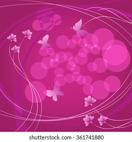 Beautiful purple abstract background with butterflies and hearts