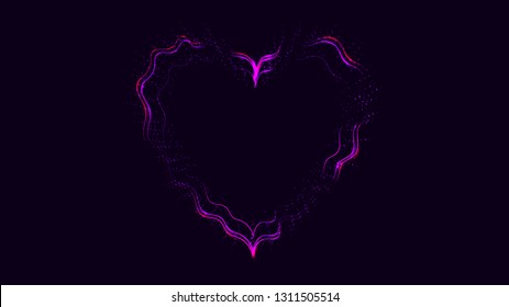 Beautiful purple abstract magical energy electric fiery brilliant luminous festive heart heart with sparks for Valentine's Day, Women's Day, Mother's Day on a purple background. Vector illustration.