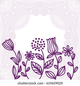 Beautiful purple background with flowers. Vector illustration.