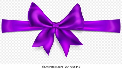 Beautiful purple bow with horizontal ribbon with shadow, isolated on transparent background. Transparency only in vector format